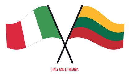 Italy and Lithuania Flags Crossed And Waving Flat Style. Official Proportion. Correct Colors.