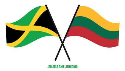Jamaica and Lithuania Flags Crossed And Waving Flat Style. Official Proportion. Correct Colors.