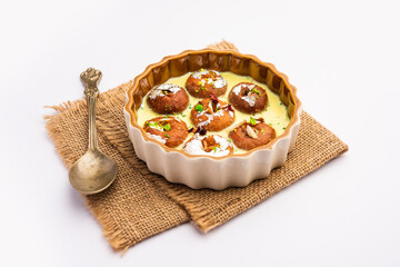 Rasbali is a traditional Indian sweet made from chhena or cottage cheese and dipped in sugar syrup