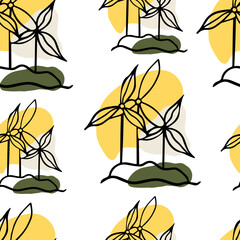 Seamless pattern Doodle electric mill, ecology, electricity
