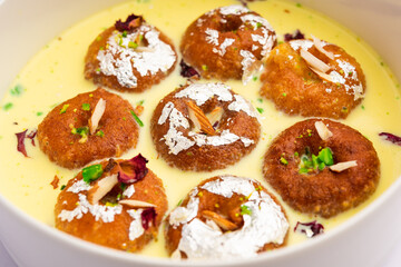 Rasbali is a traditional Indian sweet made from chhena or cottage cheese and dipped in sugar syrup