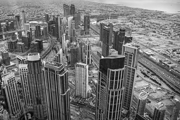 dubai mall and night towers from khalifa tower burj in emirates