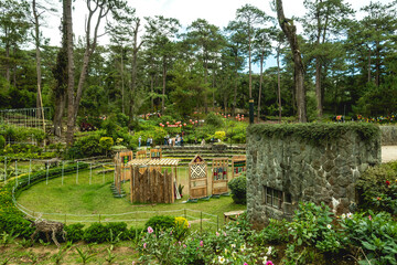Baguio City, Philippines - Jan 2023: Tourists flock The Baguio Botanical Garden during an overcast...