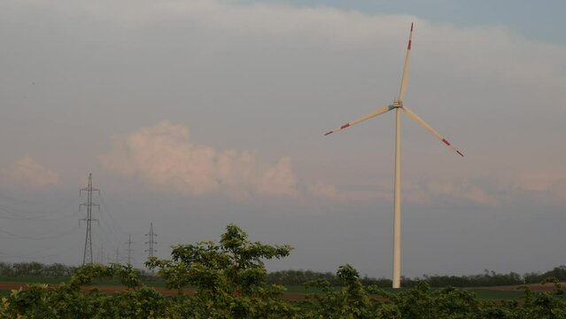 renewable energy, wind turbines, wind farm, solar panels, solar, energy, windmill, wind, energy, sun, sky, alternative energy, device, electric lines, electricity, field, grass, kinetic energy, landsc