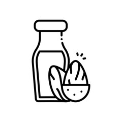 Almond milk vector icon blue outline style