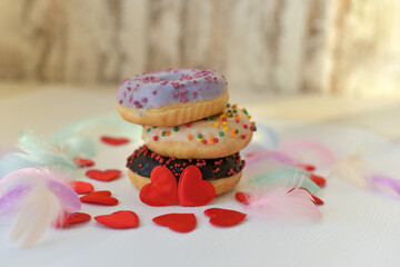 Valentine's Day. Donuts and hearts