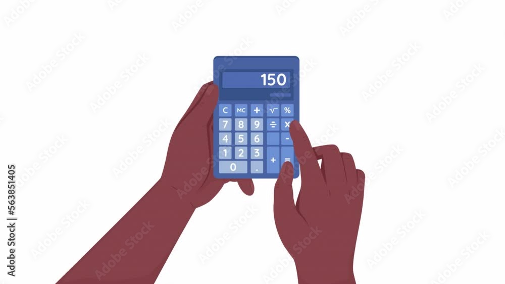 Poster animated calculating expenses. accounting profit. flat first view hands on white background with alp
