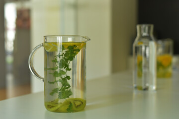 Two decanters of cold lemonade
