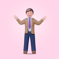 Smiling and successful businessman giving victory sign