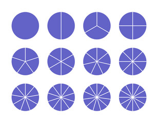 Circular chart. Round structure graph. Circle section template in grey color. Pie diagram divided into pieces. Set schemes with sectors. Piechart with segments and slices. Vector illustration