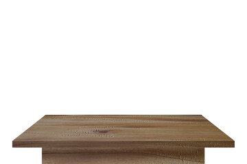 Close-up empty wooden plank table top on vintage style a furniture for decoration home, isolated on white background