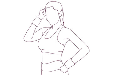 beautiful girl in fitness clothes hand drawn style vector illustration