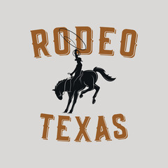 Rodeo retro logo with cowboy horse rider silhouette.