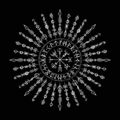 Scandinavian white viking symbols circle