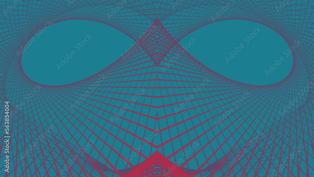 Poster Wire symmetrical red structure on blue background. 3d rendering loop animation