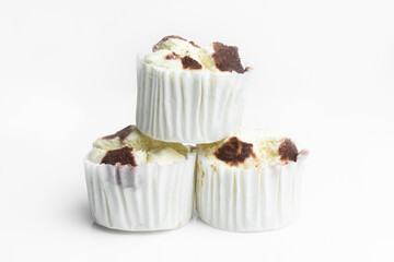 Thai Steamed Cupcake or cotton wool cupcake isolated on white background.