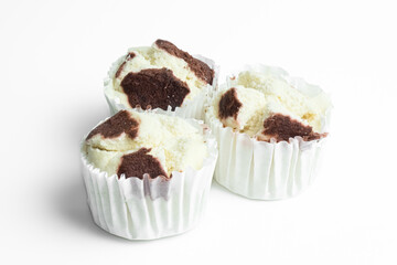 Thai Steamed Cupcake or cotton wool cupcake isolated on white background.