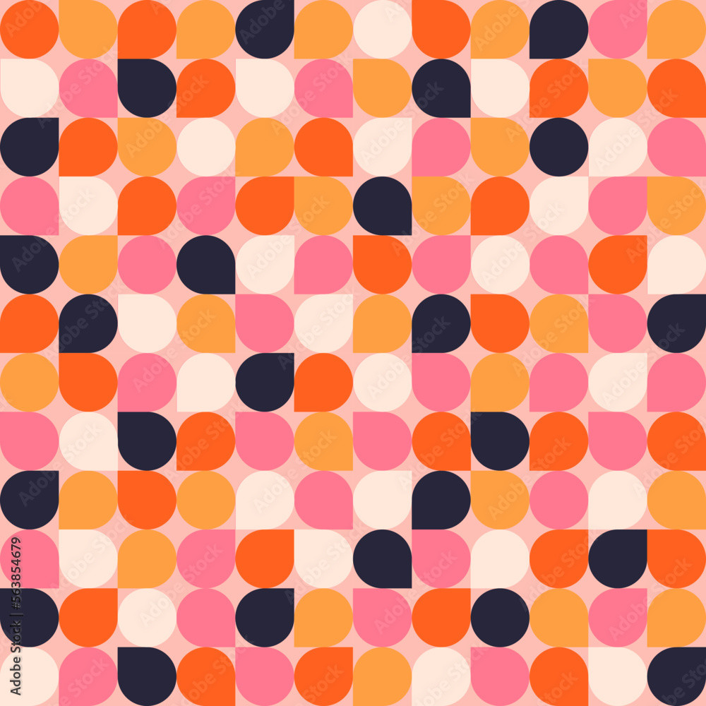 Wall mural geometrical seamless tile texture. simple rounded shapes vector pattern. abstract mosaic background