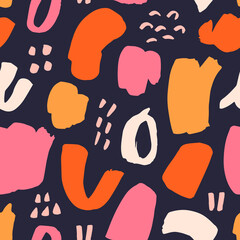 Abstract brush strokes pattern. Seamless vector texture with hand drawn shapes. Bright background with different ink elements 