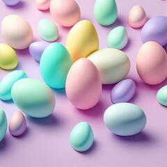 Creative Spring Easter concept, painted decorated pastel eggs. Festive colors and family atmosphere. Illustration, Generative AI
