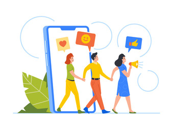 Characters Referral Program Strategy, Network Marketing, Affiliate Partnership Concept. Businesswoman Referring Friends