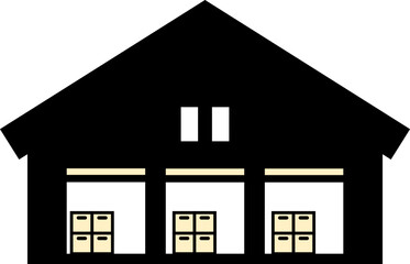 倉庫のシンプルなモノクロイラスト