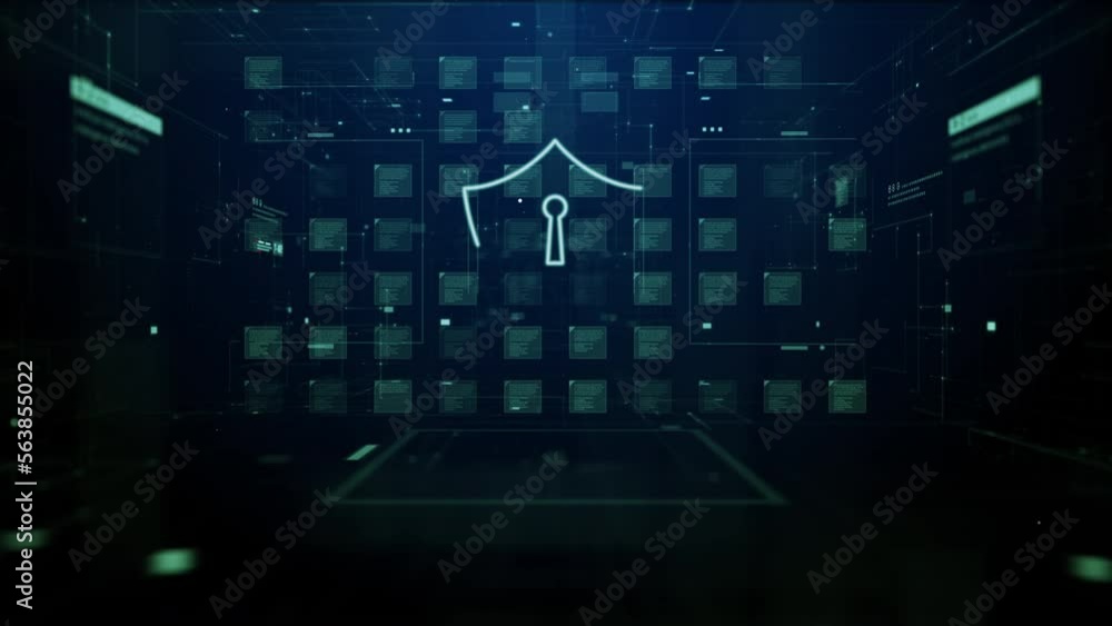Poster shield icon cyber security, digital data protection, future technology digital data network connecti