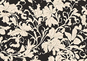 seamless floral pattern. Black background floral pattern. AI generated. Flower wallpaper. Plant design.