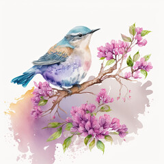 Watercolor bird illustration, isolated on light background, generative AI