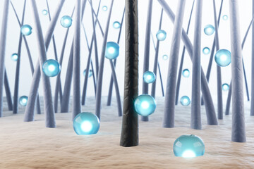 Hair treatment and Hair care Concept Background, Vitamin or Serum Shampoo,Damage hair Repair,3d rendering.