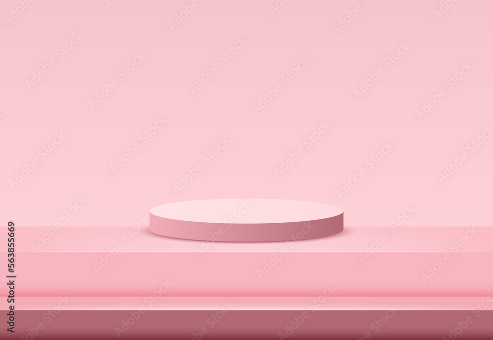 Poster pink light podium empty studio with room floor 3d rendering showing product display background