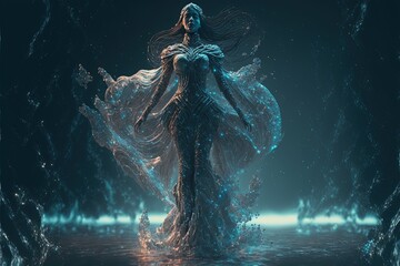 Woman made from Water. Generative AI.	