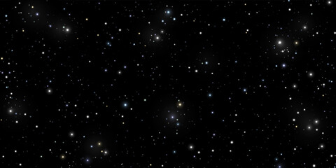Wide background with luminous stars on the night black sky. Vector