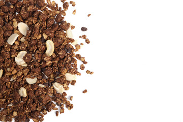 granola with nuts and fruits on a white background