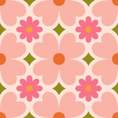Beautiful seamless texture in retro style. Abstract floral tile in retro style. Colorful vector background with simple flowers. Floral tile pattern. - 563856412