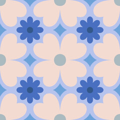 Beautiful seamless texture in retro style. Abstract floral tile in retro style. Colorful vector background with simple flowers. Floral tile pattern.
