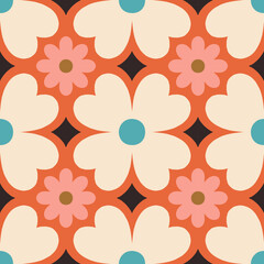 Beautiful seamless texture in retro style. Abstract floral tile in retro style. Colorful vector background with simple flowers. Floral tile pattern.