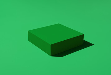 Green mock-up with podium for products. Green cube minimalist on vibrant background
