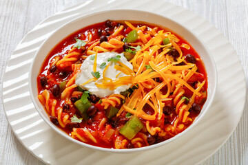 Black Bean Soup with spiral pasta and vegetables