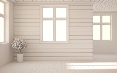 White empty room. Scandinavian interior design. 3D illustration