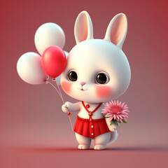 Fototapeta na wymiar Draw greeting card and print pattern of cute rabbit holding balloons