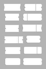 Set white blank ticket template. Concert ticket, lottery coupons. Vector coupon