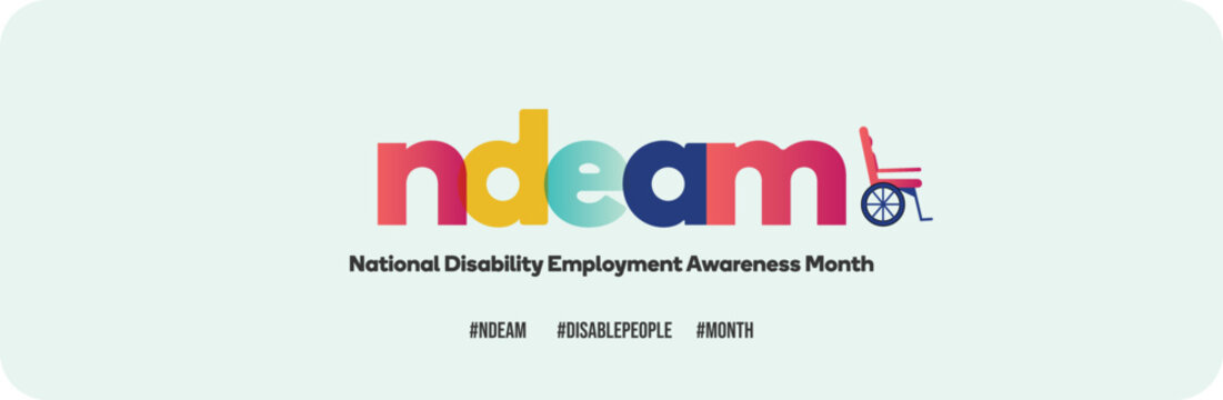 National Disability Employment awareness month cover. NDEAM awareness month. colorful facebook banner for disabled people. disable people month. Celebrating. employment awareness month. spread word.