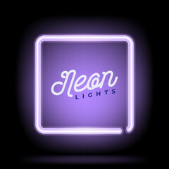 Neon blue square background. Vector illustration. Neon light bulb lamp