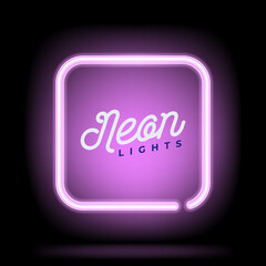 Neon blue square background. Vector illustration. Neon light bulb lamp