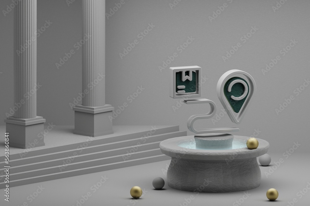 Poster beautiful abstract illustrations delivery location tracking symbol icon on a fountain and column bac