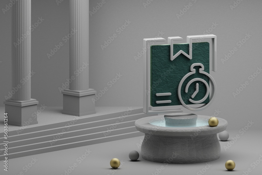 Poster beautiful abstract illustrations delivery timer symbol icon on a fountain and column background. 3d 
