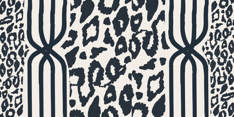 Modern hand drawn abstract striped leopard skin pattern. Collage black and white print. Fashionable template for design. © MURRIRA