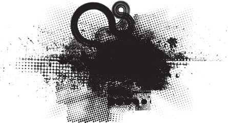Glitch distorted grunge layer with a textures, lines, halftone dots, brush strokes, stripes, spots . Trendy defect  shapes . Overlay grunge texture . Distressed effect .Vector screen print texture.
