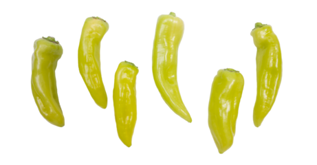 green pointed peppers on transparent background, photo taken from above, png